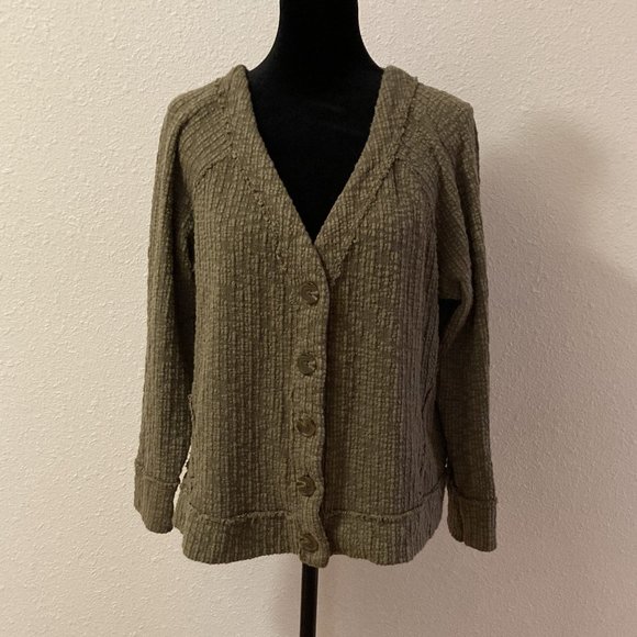 Vince Camuto  Textured Cardigan Women's Size Large Chunky Olive Button Up Two By - Picture 1 of 6
